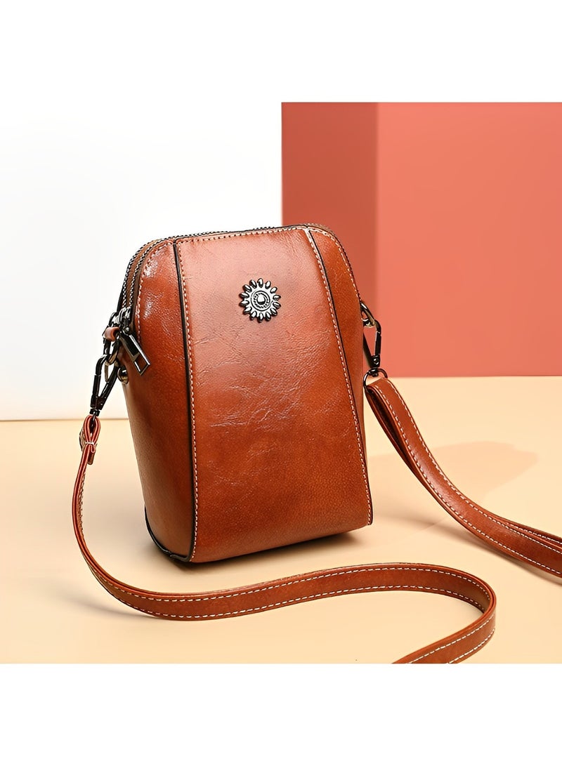 REOCLE Women's Mini Cell Phone Purse Leather Small Crossbody Bags Lightweight Cute Purses Retro All-Match Vertical Cellphone Bag - Image 4