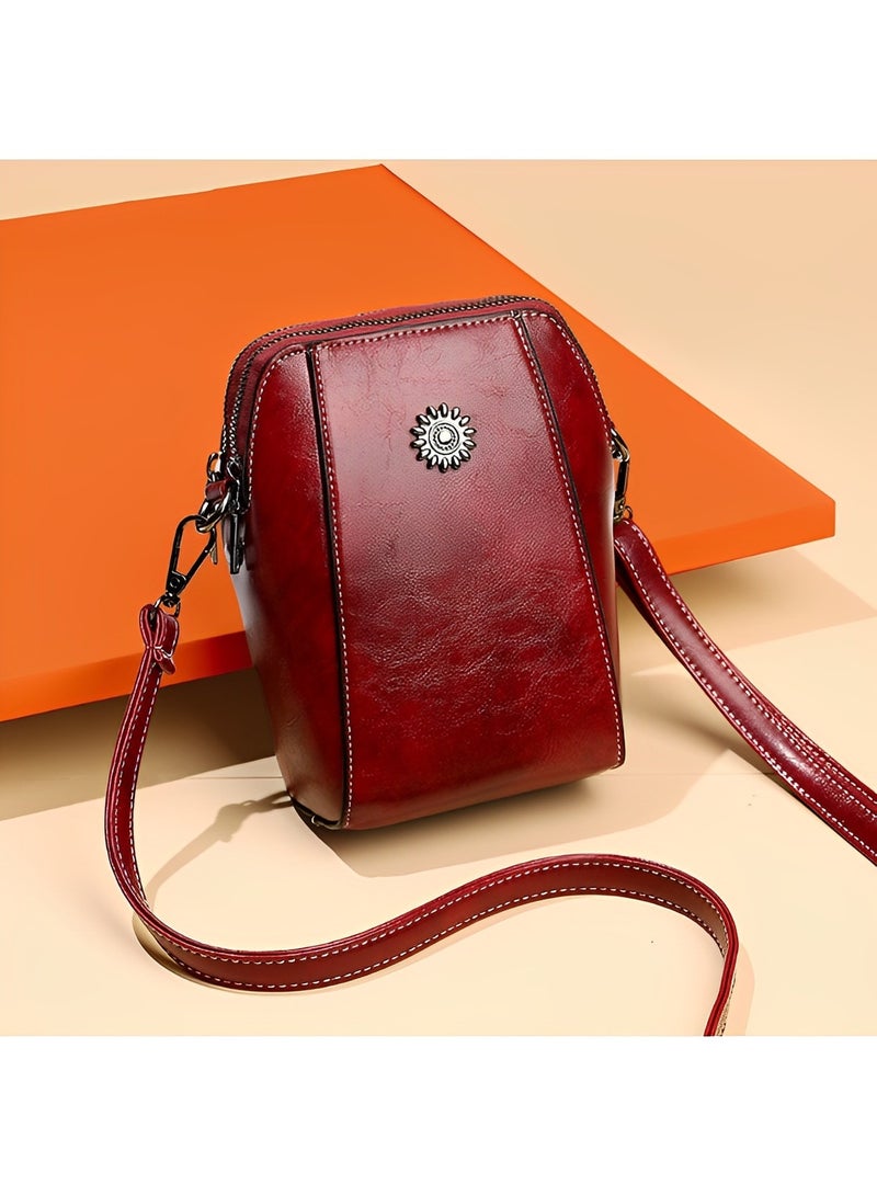 REOCLE Women's Mini Cell Phone Purse Leather Small Crossbody Bags Lightweight Cute Purses Retro All-Match Vertical Cellphone Bag - Image 5