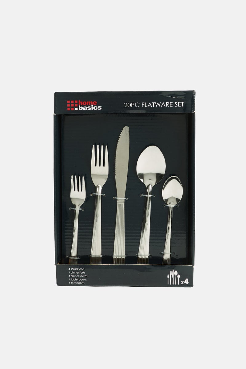 Home Basics 20 Pieces Cutlery Danbury Flatware Set, Silver - Image 2