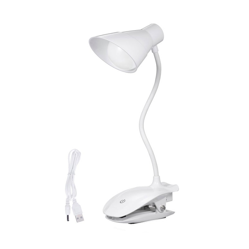 Reading Light: White 2-In-1 Clip & Stand Lamp - 360° Adjustable Arm, 3 Levels Brightness, Eye-Care Flicker-Free Glare-Free Light - USB Rechargeable Portable Lamp for Desk Study Bedside Use - Image 3
