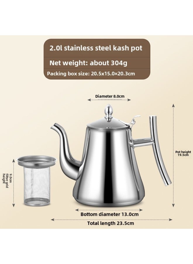 Direct Supply Thick Stainless Steel Cashpot Hotel Special Tea Kettle With Strainer Teapot Kettle Cross-border-Color:Natural Color-Capacity:Kashi Pot With Leakage Net ] - Image 1