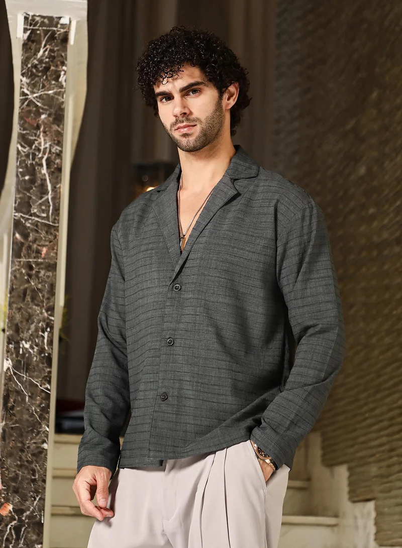 كامبوس سوترا Men's Ash Grey Heathered Cuban Relaxed Shirt