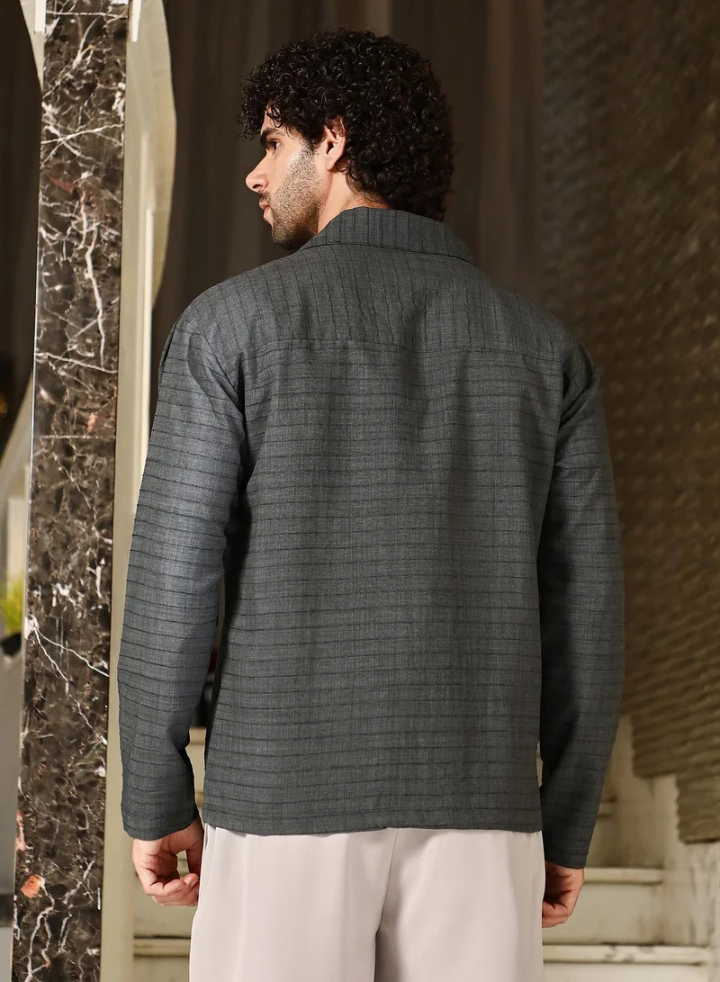 كامبوس سوترا Men's Ash Grey Heathered Cuban Relaxed Shirt