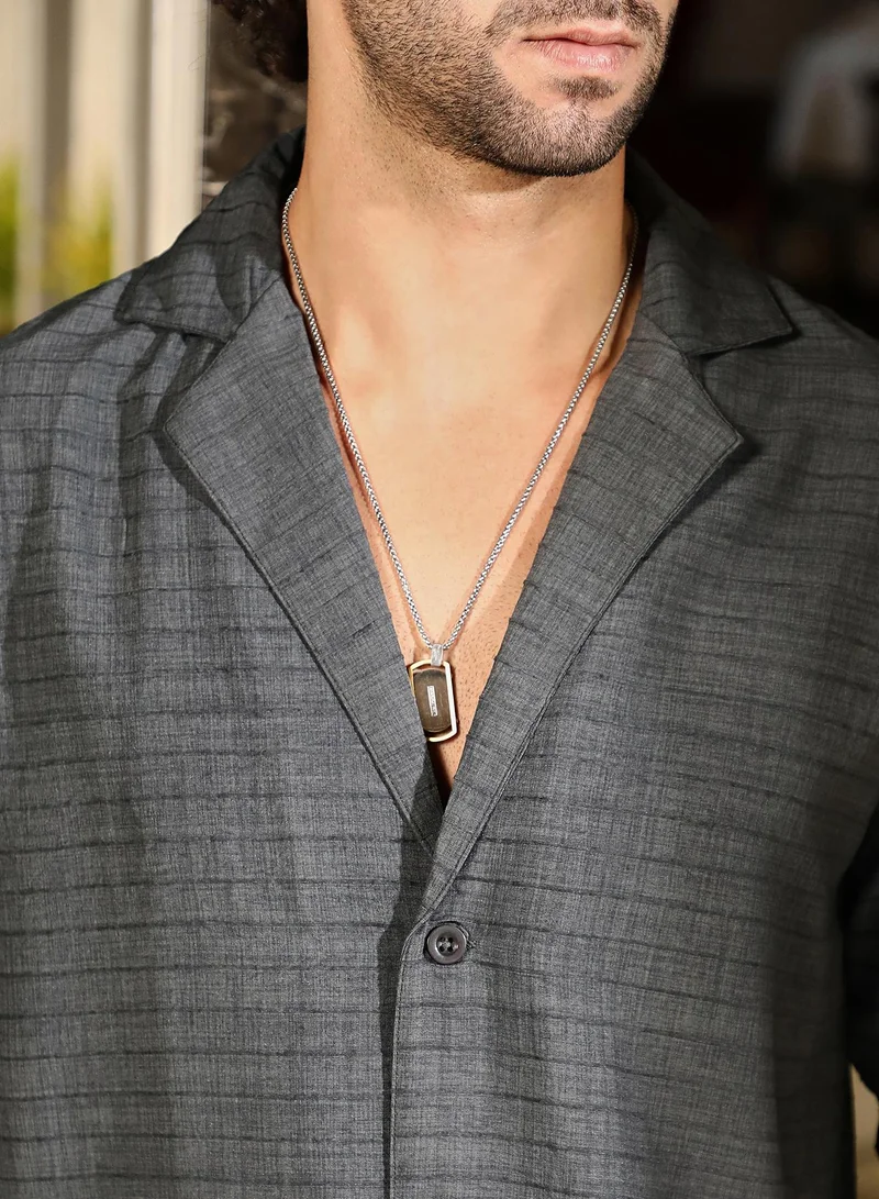 كامبوس سوترا Men's Ash Grey Heathered Cuban Relaxed Shirt