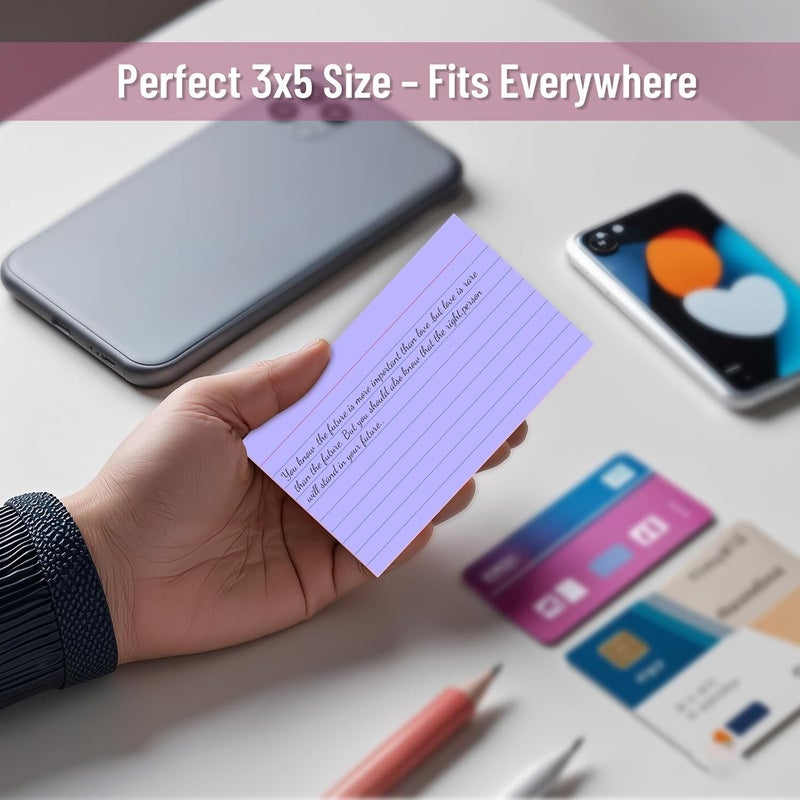 250 بطاقة فهرسية ملونة مقاس 3×5 بوصة، مزودة بخطوط، ومصنوعة من ورق متين؛ بطاقات دراسية متينة لتدوين الملاحظات، تعلم اللغات، ومستلزمات المدارس والمكاتب. - Image 4