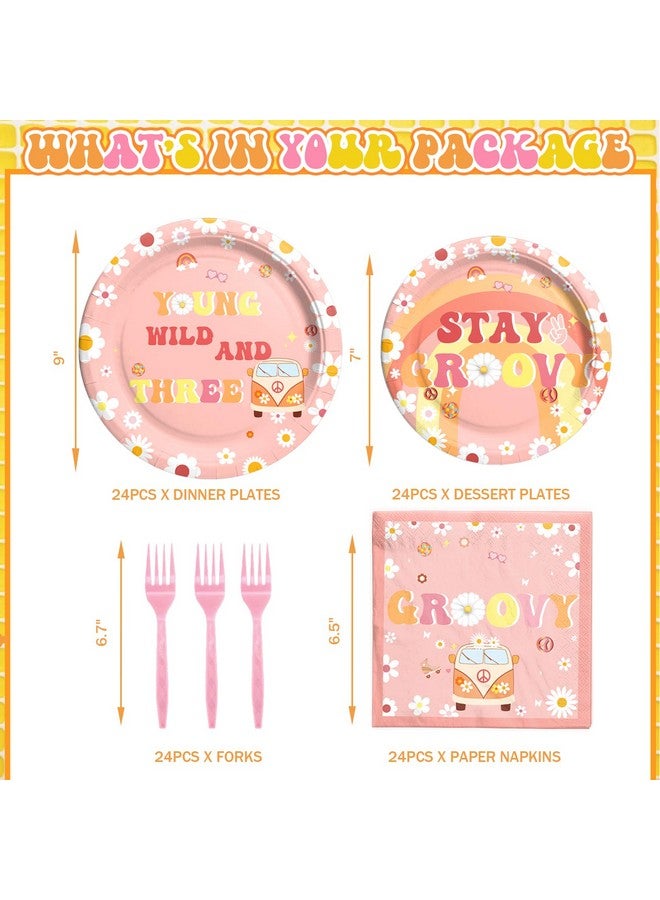 Hombae Young Wild And Three Party Supplies Tableware Set, Young Wild And Three Party Decorations, 3Rd Birthday Decorations Girl, Hippie Boho Theme Plates Napkins Forks Serves For 24 Guests - Image 1