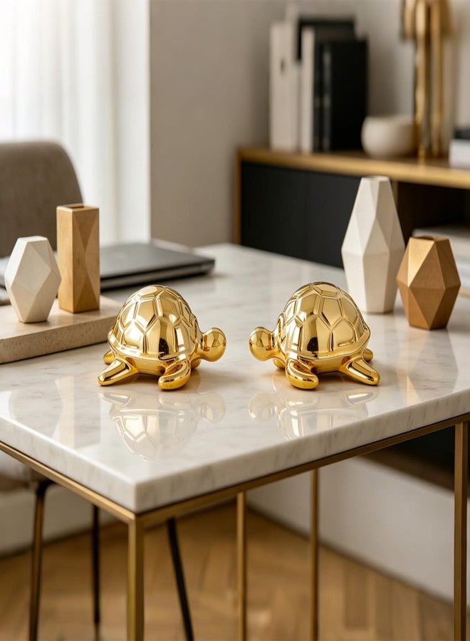 HORTIX Gold Ceramic Sea Turtle Statues (Pack of 2), Home Decor Figurines for Bathroom, Office, Desk & Shelf, Cute Turtle Decor Gifts & Ornaments - Image 2