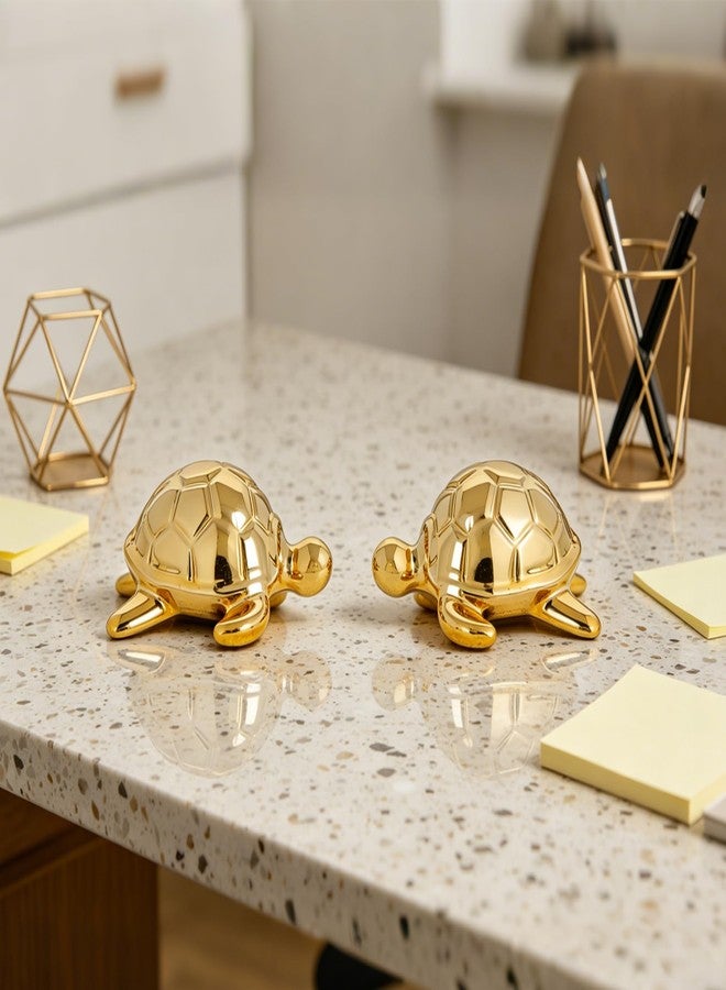 HORTIX Gold Ceramic Sea Turtle Statues (Pack of 2), Home Decor Figurines for Bathroom, Office, Desk & Shelf, Cute Turtle Decor Gifts & Ornaments - Image 3