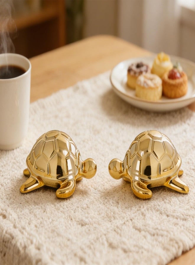 HORTIX Gold Ceramic Sea Turtle Statues (Pack of 2), Home Decor Figurines for Bathroom, Office, Desk & Shelf, Cute Turtle Decor Gifts & Ornaments - Image 5