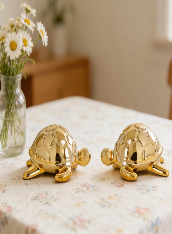 HORTIX Gold Ceramic Sea Turtle Statues (Pack of 2), Home Decor Figurines for Bathroom, Office, Desk & Shelf, Cute Turtle Decor Gifts & Ornaments - Image 4
