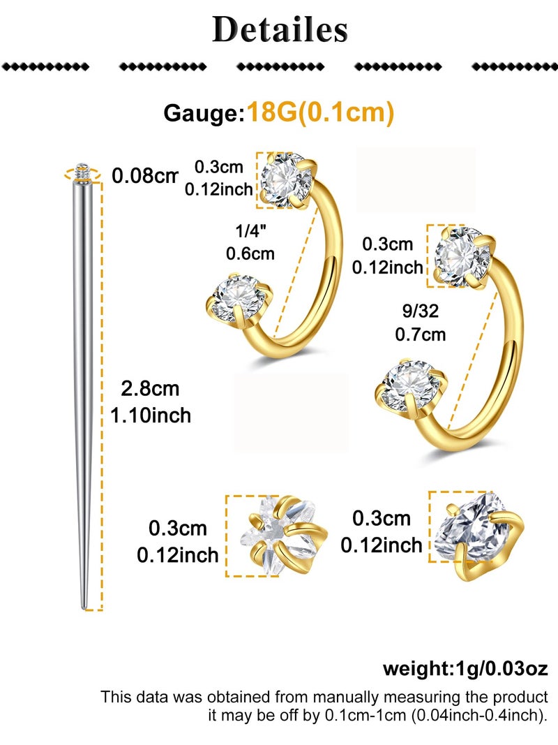 QWALIT Gold 18g Horseshoe Nose Ring Double Stud Gem Horse Shoe Nose Ring Hoop for Women Surgical Steel U Shape Half Earring Tragus Earring Hoops Lip Helix Piercing Jewelry Septum Rings 6mm 7mm - Image 2