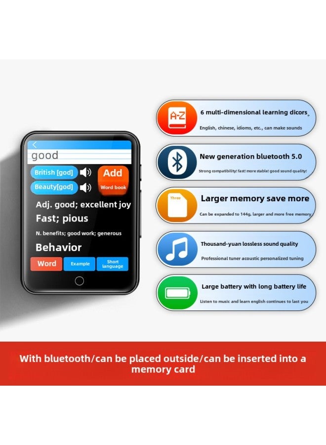 Mp3 Walkman Student Mp4 High School Dedicated Mp5 Music Player Listening Music Artifact Mp6 English Listening Bluetooth-Body Color:1.77 Hd Touch Screen-Memory Capacity:16GB [body Memory] - Package 2: Host + Bluetooth Headset + OTG + 3-year Warranty  - Image 1