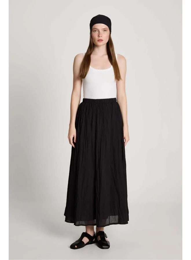 mina aise Women's Black Voile Fabric Crinkled Long Lined Skirt 29062.