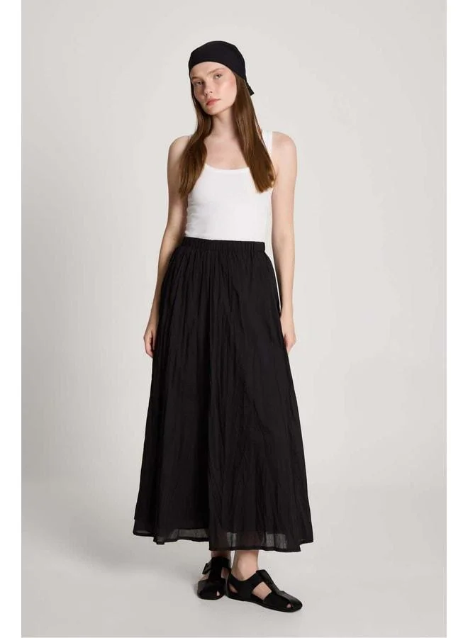 mina aise Women's Black Voile Fabric Crinkled Long Lined Skirt 29062.