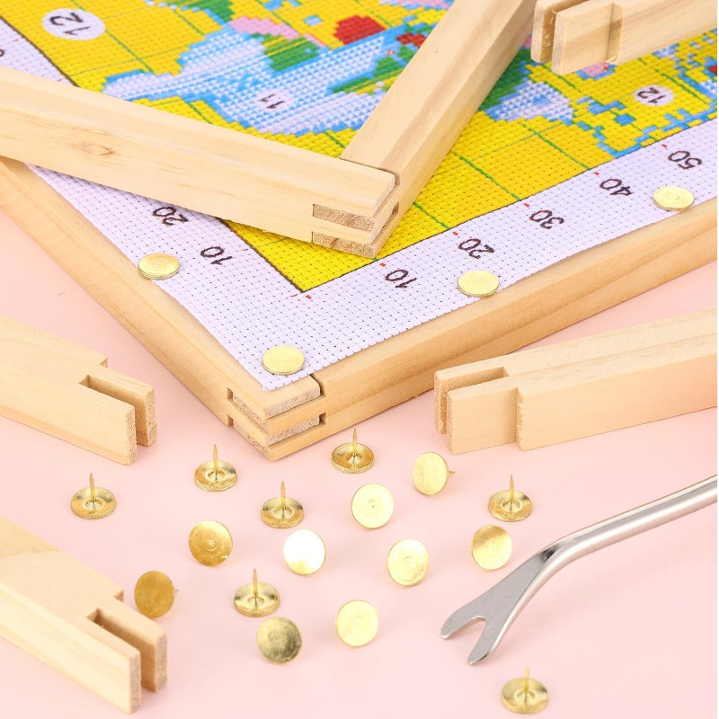 MTWENWENZY 12 PCS Stretcher Bars for Needlework 3 Sizes Wooden Canvas Needlepoint Stretcher Bars with 40 Thumb Tacks and Tacks Remover for Needlepoint Embroidery Stitch Frame Set Bundle with Crafts - Image 5