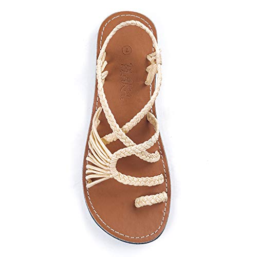 Plaka Palm Leaf Flat Summer Sandals for Women | Perfect for the Beach Walking & Dressy Occasions | Ivory | Size 11 - Image 1