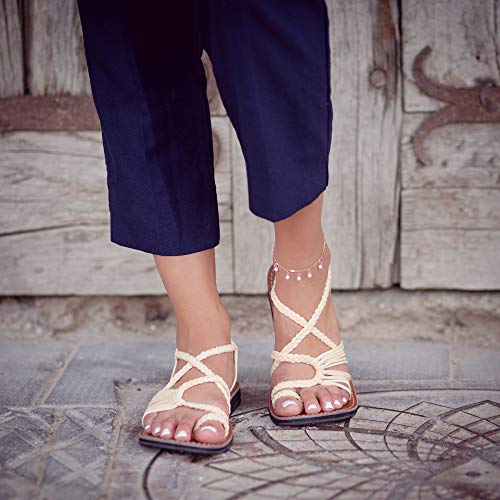 Plaka Palm Leaf Flat Summer Sandals for Women | Perfect for the Beach Walking & Dressy Occasions | Ivory | Size 11 - Image 4