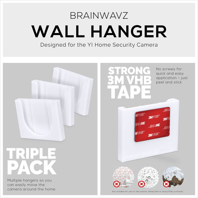 BRAINWAVZ Wall Mount for YI Home (3 Pack) Security Camera - Adhesive Holder, No Hassle Bracket, Strong 3M VHB Tape, No Screws, No Mess Install (White) by Brainwavz - Image 3