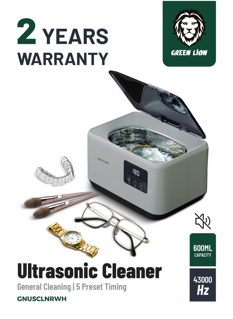 GREEN LION 50W Ultrasonic Cleaner / 5 Preset Timing / Digital Display / Inner Lighting / Cleaning Tray / Low Noise - White  - Image 1