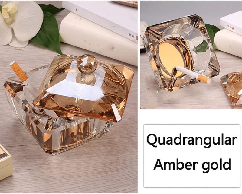 Crystal glass ashtray with lid ashtray Cigar Ash Tray Container Outdoor ashtrays indoor -flying ash ashtray Practical(Quadrangular a) - Image 3