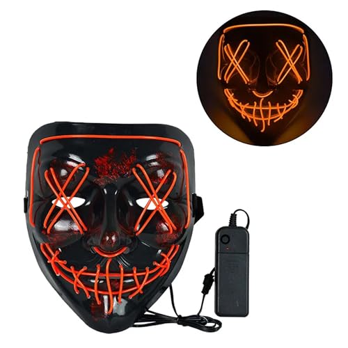 AUGEN Halloween Mask, Scary Led Costume Mask, Masquerade Cosplay Light Up Face Mask for Men Women Kids, No UV Damage, Party Hit Clown Mask for Adults (Orange) - Image 1