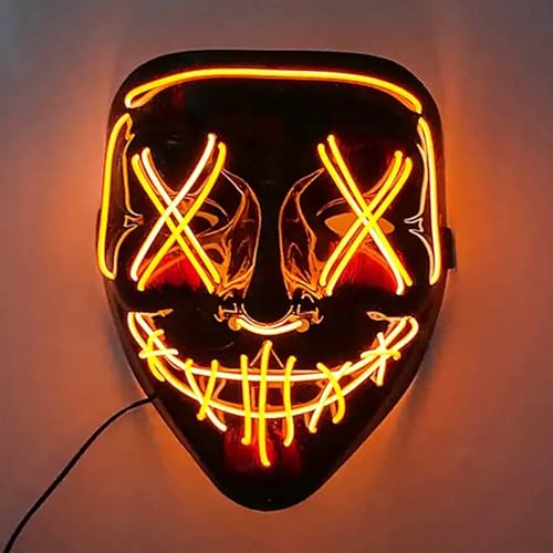 AUGEN Halloween Mask, Scary Led Costume Mask, Masquerade Cosplay Light Up Face Mask for Men Women Kids, No UV Damage, Party Hit Clown Mask for Adults (Orange) - Image 2