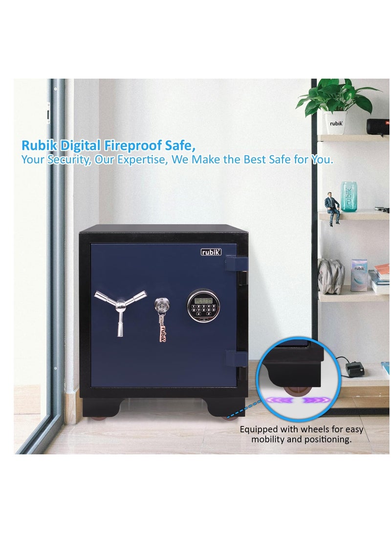 Rubik Fireproof Safe Box 110 KG, Digital & Key Lock Operated, 2 Hours Fire Rated Safety Locker, RBDF-580 (Black/Blue) - Image 2