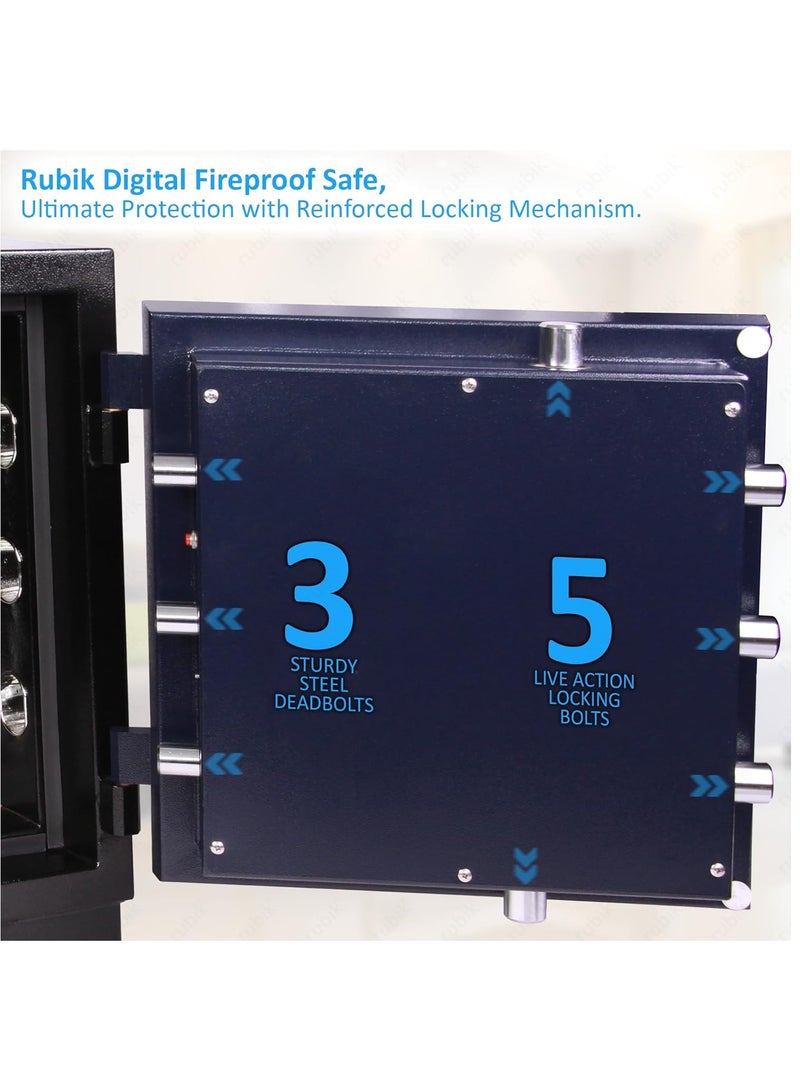 Rubik Fireproof Safe Box 110 KG, Digital & Key Lock Operated, 2 Hours Fire Rated Safety Locker, RBDF-580 (Black/Blue) - Image 3