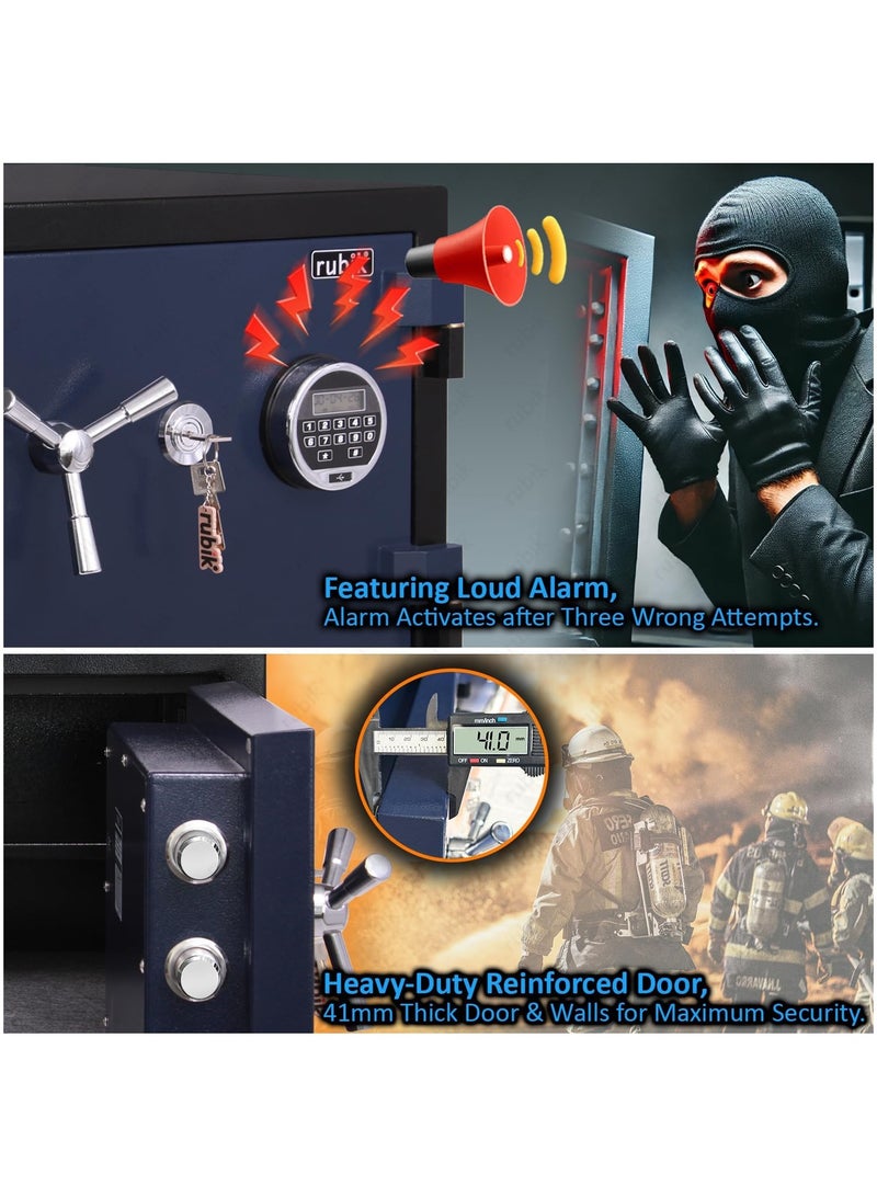 Rubik Fireproof Safe Box 110 KG, Digital & Key Lock Operated, 2 Hours Fire Rated Safety Locker, RBDF-580 (Black/Blue) - Image 4