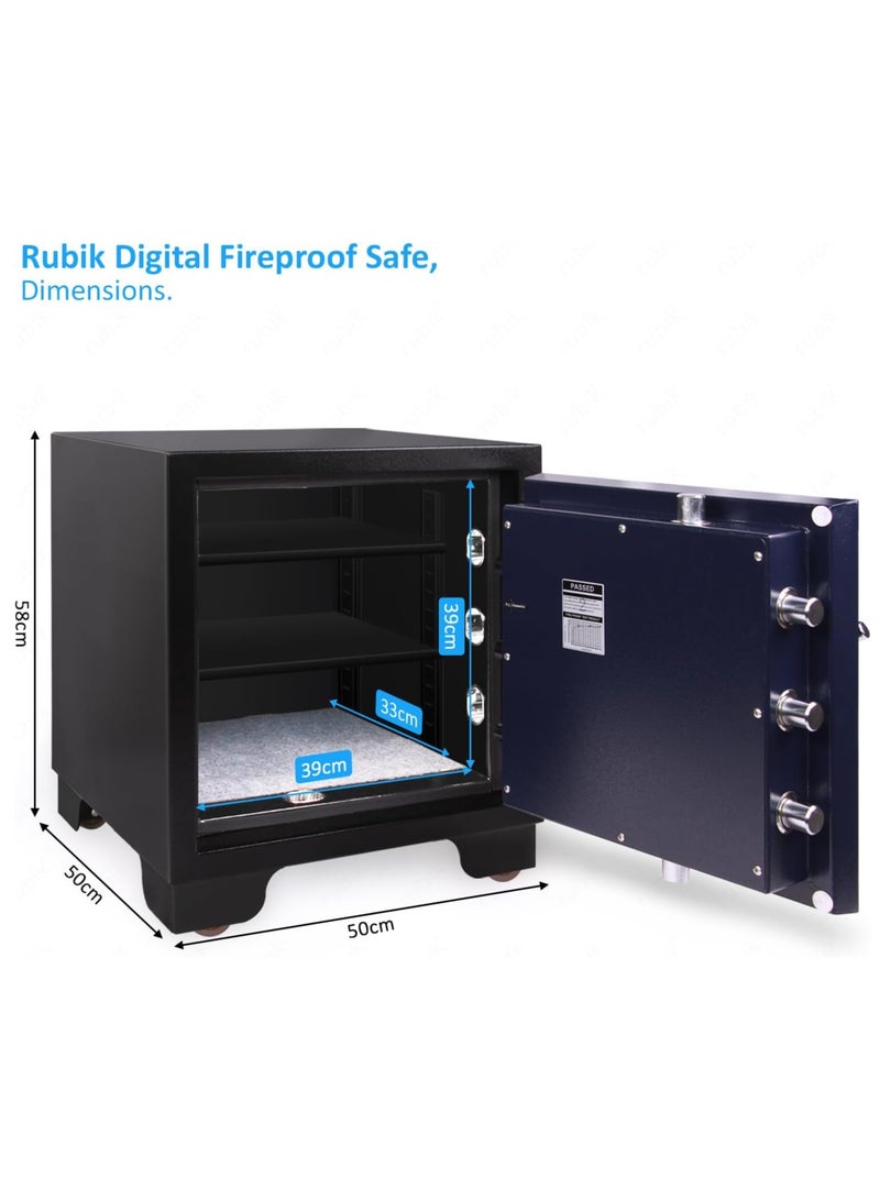 Rubik Fireproof Safe Box 110 KG, Digital & Key Lock Operated, 2 Hours Fire Rated Safety Locker, RBDF-580 (Black/Blue) - Image 5