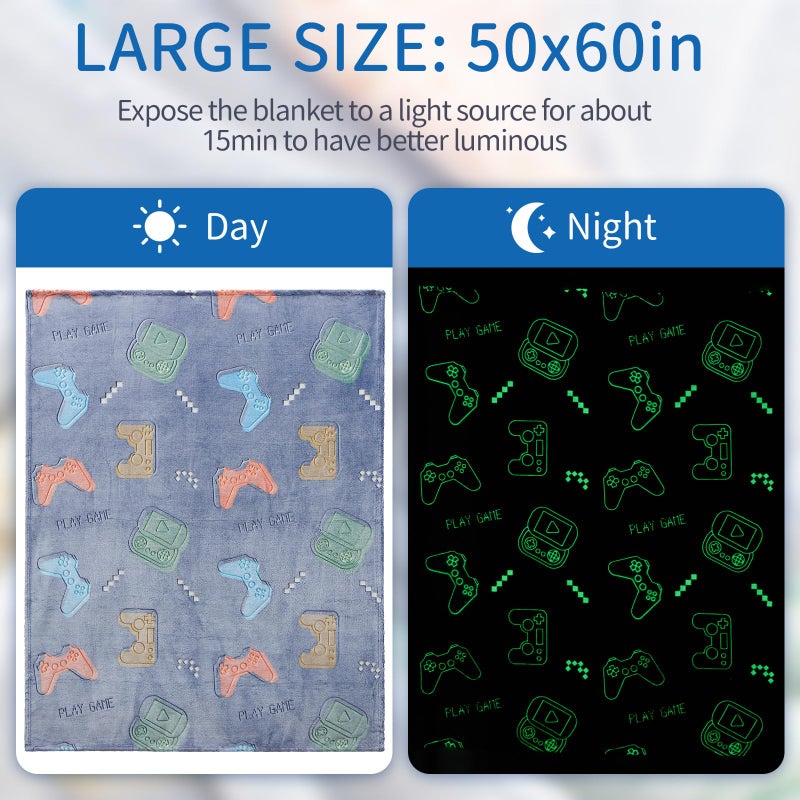 SALIMAH Glow in the Dark Gaming Gamer Gamer Gamer Game Gifts for Boys Gift Gift Toys for Kids Boys Teen Son Gail Gamepad تقدم هدايا بطانية ناعمة للأولاد لعيد ميلاد عيد الفصح 50 "x60" " - Image 3