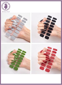 KHAJUL 4-Sheet Nail Stickers, Full Nail Art Accessories, Nail Wraps Self-Adhesive Pure Color Nail Decals, for Women Girls DIY Nail Art, 64 Pieces Green Gray Red Black  - Image 1