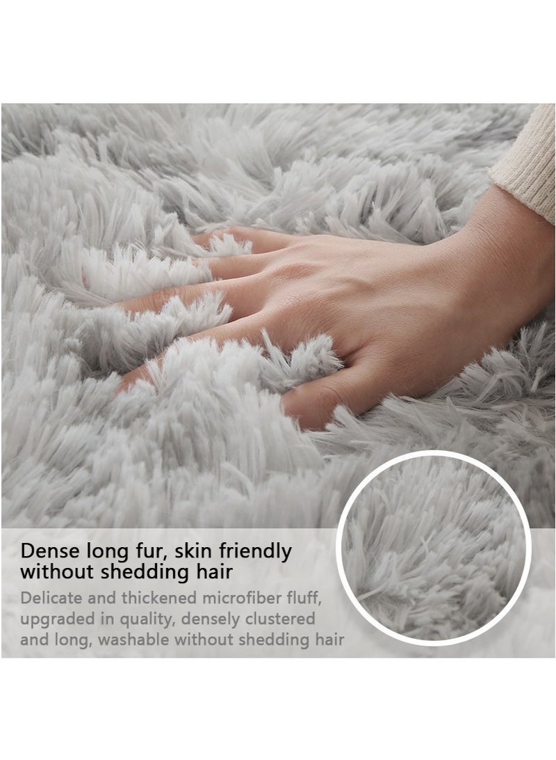 TAPIT 80x160cm Plush Area Rug for Home Bedroom Bedside Living Room, Carpet Mat for Sofa Coffee Table, Bay Window Long Furry Carpet, Bedside Non-Slip Plush Floor Mat (Grey) - Image 4