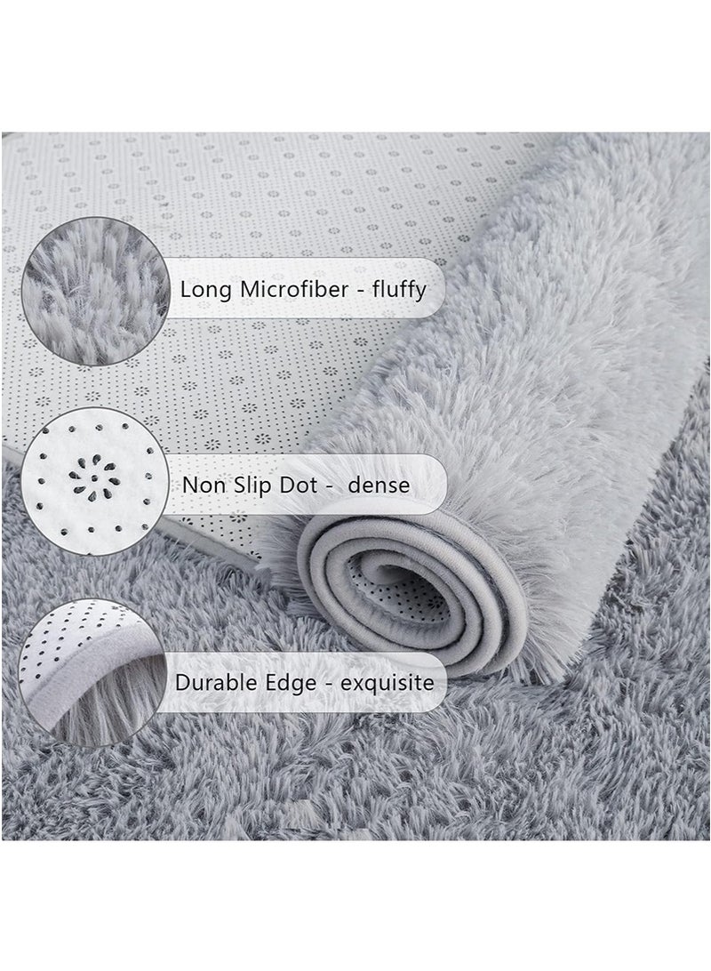 TAPIT 80x160cm Plush Area Rug for Home Bedroom Bedside Living Room, Carpet Mat for Sofa Coffee Table, Bay Window Long Furry Carpet, Bedside Non-Slip Plush Floor Mat (Grey) - Image 3