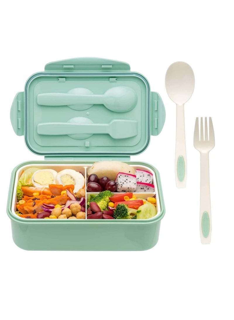 Bento Box, 3 Compartments 1402ml Lunch Box For Kids and Adults with Reusable Spoon and Fork, Leakproof Food Container for On the Go Meal, Microwave Safe (Green) - pzsku/Z7EC27DA3DEC9E61C1636Z/45/_/1661101128/4526a9fc-1ed4-443a-a22d-c51327ffbb80