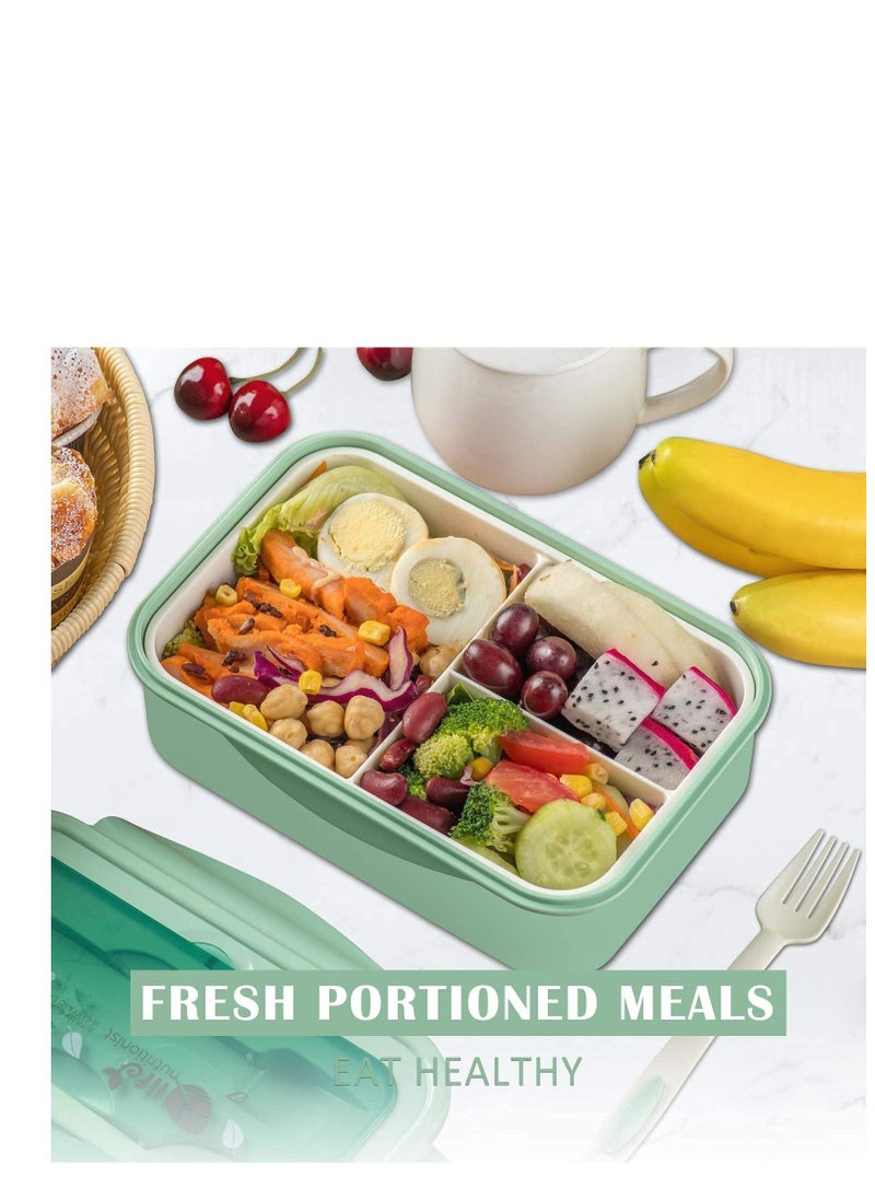 Bento Box, 3 Compartments 1402ml Lunch Box For Kids and Adults with Reusable Spoon and Fork, Leakproof Food Container for On the Go Meal, Microwave Safe (Green) - pzsku/Z7EC27DA3DEC9E61C1636Z/45/_/1661101128/d76faf70-7dcc-45ce-8369-f7d15788ddb2