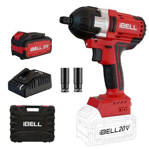 IBELL BW20-50, 20V, 1/2" Box End Brushless Cordless Impact Wrench Kit, 500Nm Max Torque, 2200 RPM, 3200 IPM, 4.0Ah Battery, Impact Sockets, Fast Charger & BMC Box. - Image 1