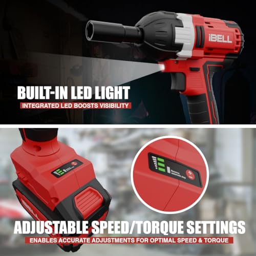 IBELL BW20-50, 20V, 1/2" Box End Brushless Cordless Impact Wrench Kit, 500Nm Max Torque, 2200 RPM, 3200 IPM, 4.0Ah Battery, Impact Sockets, Fast Charger & BMC Box. - Image 5