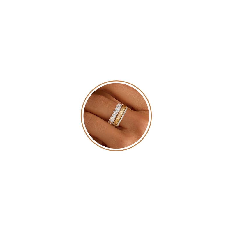 FUNEIA Stackable Gold Rings for Women Non Tarnish Chunky 14K Gold Plated Rings that Don't Tarnish Engagement Cubic Zirconia Ring Set Stack Dainty Pinky Wedding Bands Thumb Rings Gold Jewelry Size 6-11 - Image 1