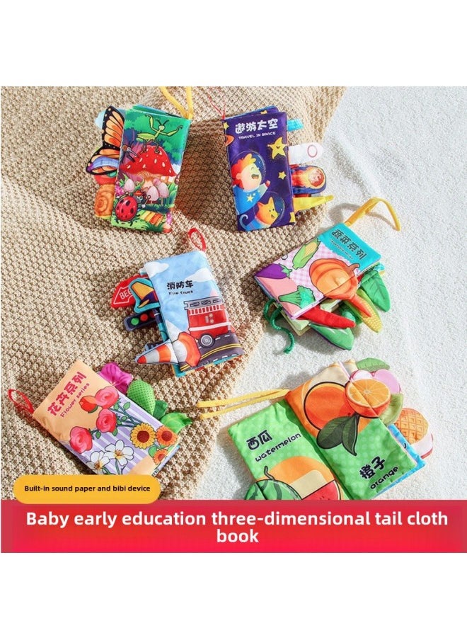 Baby Early Education Three-dimensional Tail Cloth Book 0-3 Years Old Baby's First Cloth Book 4-6 Pages Collection-Color: Animal World (6 Pages And 12 Sides Contain A Sound Paper BB Device)  - Image 2