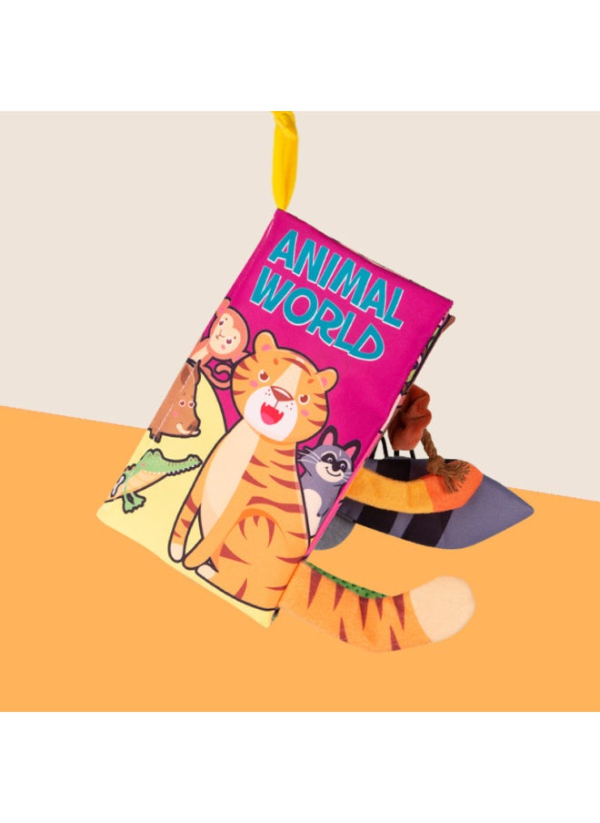 Baby Early Education Three-dimensional Tail Cloth Book 0-3 Years Old Baby's First Cloth Book 4-6 Pages Collection-Color: Animal World (6 Pages And 12 Sides Contain A Sound Paper BB Device)  - Image 1