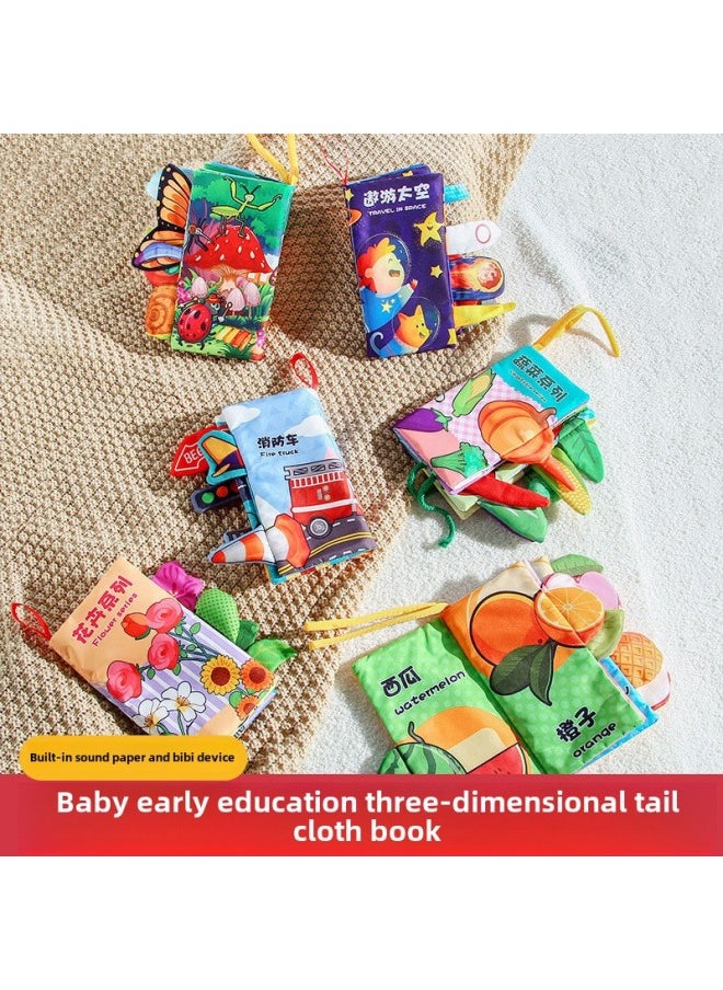 Baby Early Education Three-dimensional Tail Cloth Book 0-3 Years Old Baby's First Cloth Book 4-6 Pages Collection-Color: Animal World (6 Pages And 12 Sides Contain A Sound Paper BB Device)  - Image 3
