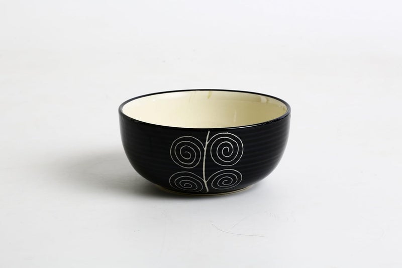 Caffeine Ceramic Handmade Black Doodle Serving Bowl Set of 4 - Image 4