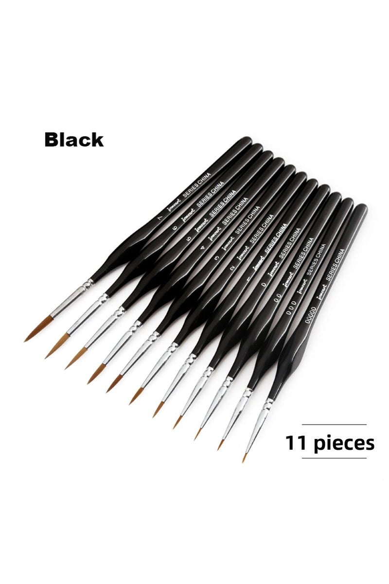 erorex 11 piece set black 3 Colors Triangle Birch Rod Miniature Hook Line Pen Art Painting Brushes Weasel H