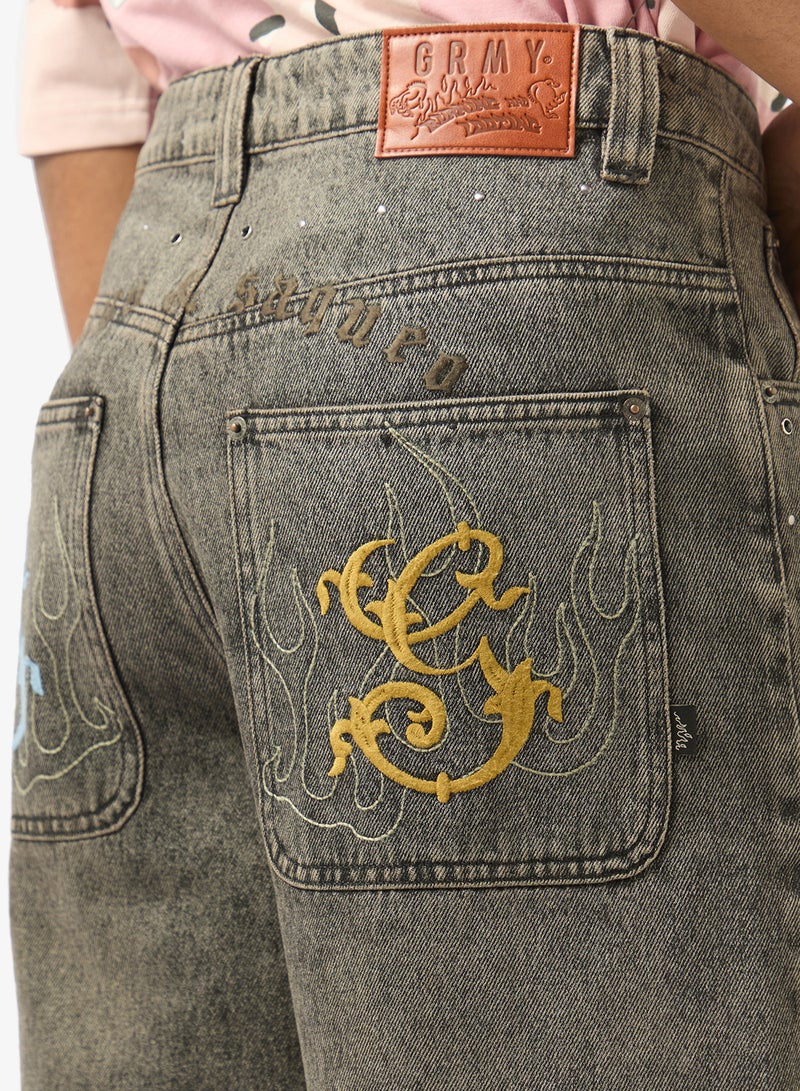 Grimey Chief Watcher Baggy Denim Shorts - Image 5