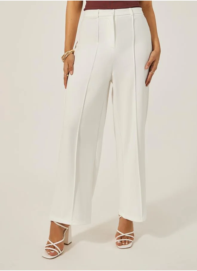 ستايلي Mid Rise Wide Leg Pants with Pintuck Detail