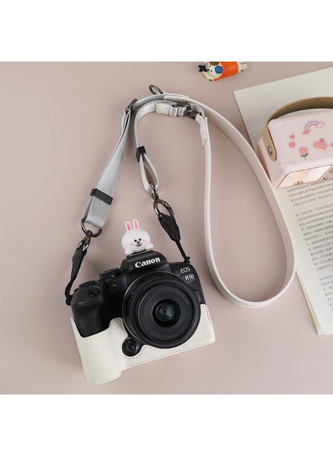 Generic Suitable For Canon R10 Camera Bag R50 Camera Protective Case R100 Protective Case Retro Leather Case Micro Single Crosbody Bag-Color:D: R10 Li Grain (black) Single Base, Free Screen Tempered Film  - Image 2