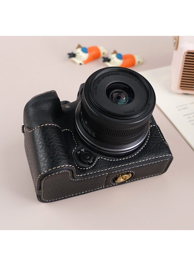Generic Suitable For Canon R10 Camera Bag R50 Camera Protective Case R100 Protective Case Retro Leather Case Micro Single Crosbody Bag-Color:D: R10 Li Grain (black) Single Base, Free Screen Tempered Film  - Image 1