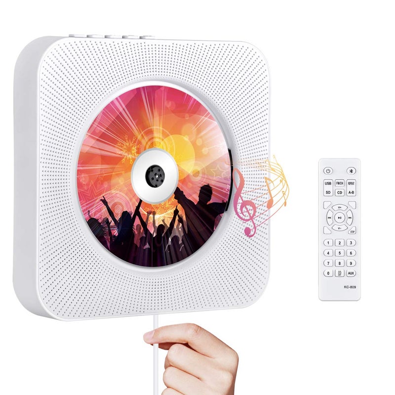 Portable CD Player with Bluetooth Qoosea Wall Mountable CD Players Music Player Home Audio Boombox with Remote Control FM Radio Builtin HiFi Speakers LCD Display MP3 Headphone Jack AUX Input Output