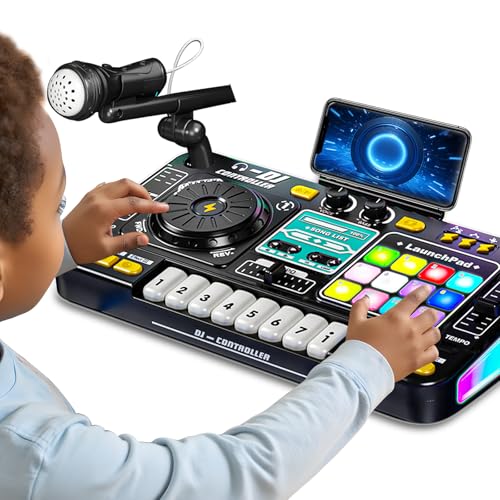 Tsomtto Kids DJ Mixer Controller Table Musical Toy Electronic Toy with LED Lights Sound Effect Microphone Piano DJ Board Key Musical Instruments Birthday Gift Toys for 3 4 5 6 7 Year Old Boy Girl - Image 1